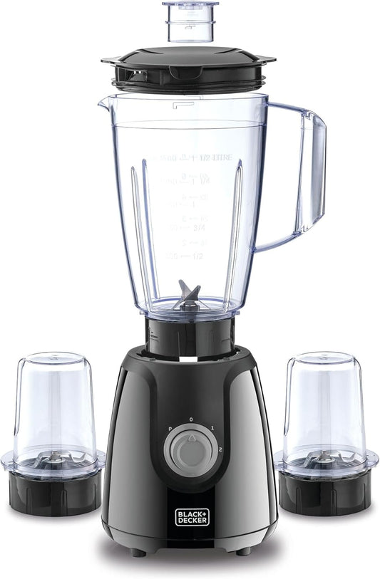 BLACK+DECKER Blender with Grinder Mills, 400W Power, 1.5L with 300ml 2 Grinding Mills, Stainless Steel Blades and Two Pulse Control for Fine and Grinding of Coffee Herbs, 2 years warranty, BX440-B5