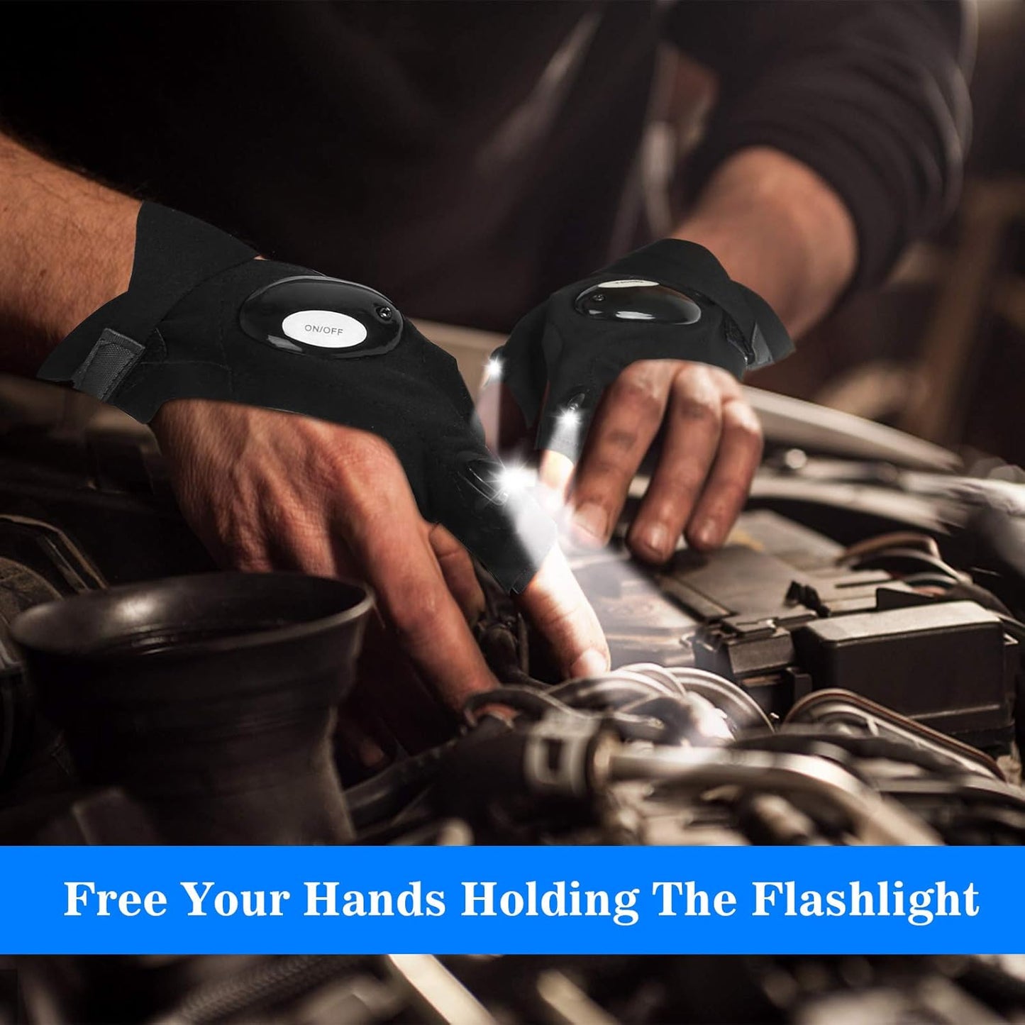 MOIPEJO LED Flashlight Gloves, Valentines Day Gifts for Him Men Boyfriend Husband, Cool Gadget Hands-Free Finger Lights Waterproof for Camping Fishing Repairing, Fathers Day Christmas Birthday Gift