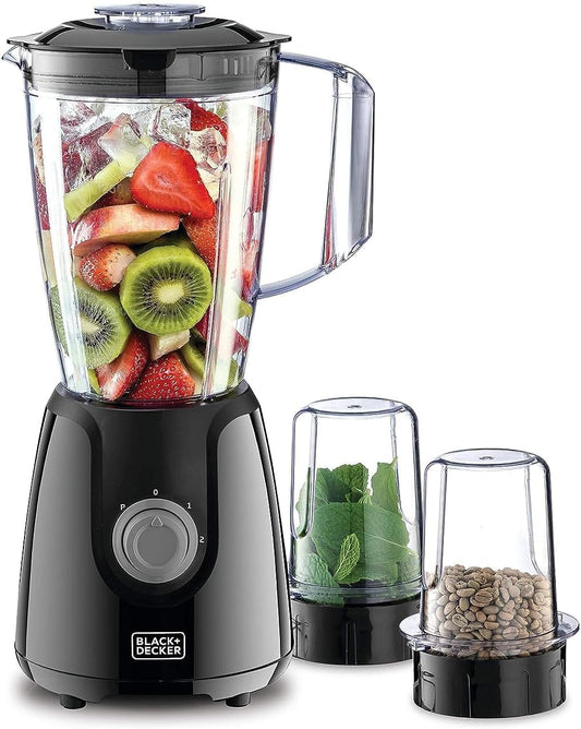 BLACK+DECKER Blender with Grinder Mills, 400W Power, 1.5L with 300ml 2 Grinding Mills, Stainless Steel Blades and Two Pulse Control for Fine and Grinding of Coffee Herbs, 2 years warranty, BX440-B5