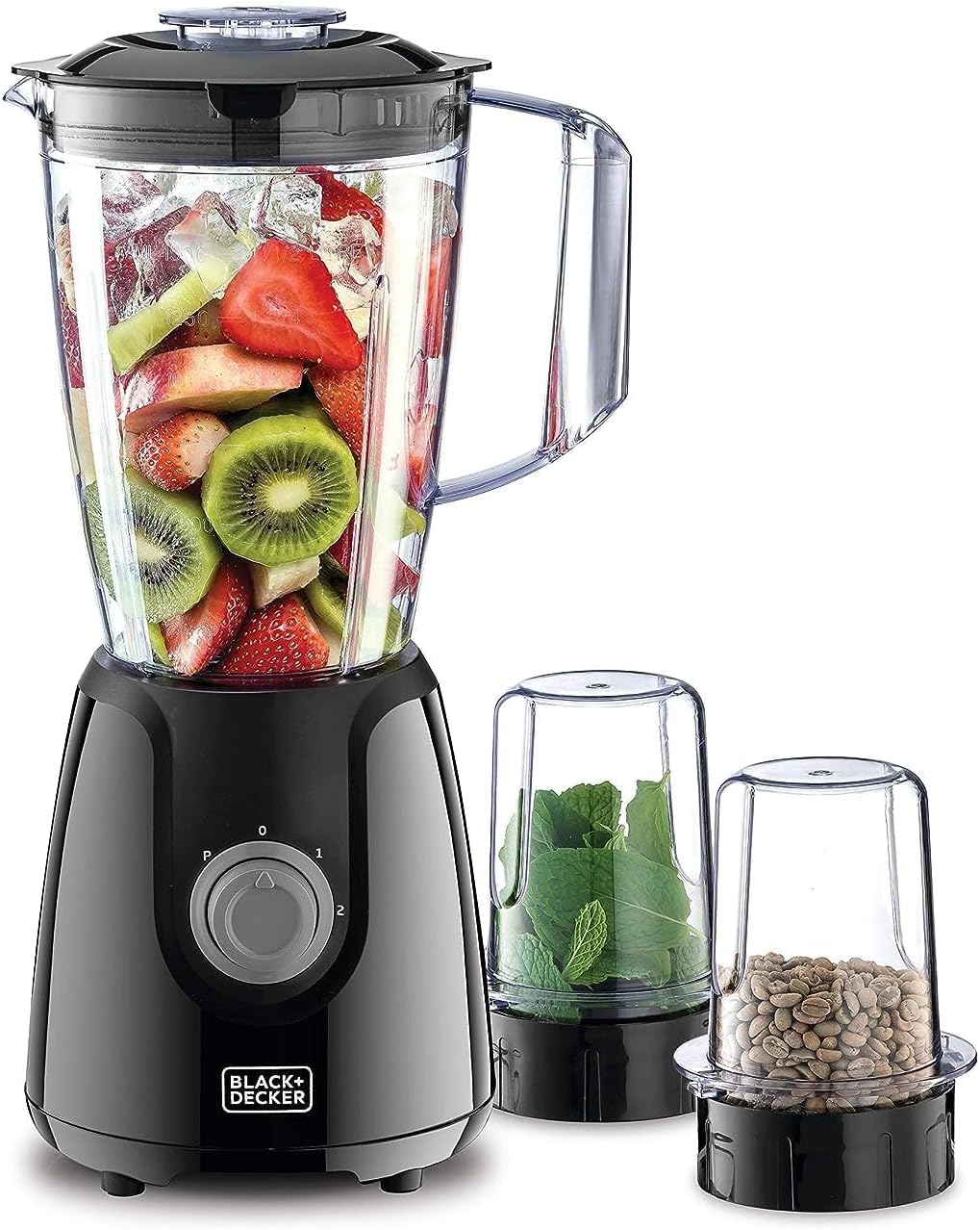 BLACK+DECKER Blender with Grinder Mills, 400W Power, 1.5L with 300ml 2 Grinding Mills, Stainless Steel Blades and Two Pulse Control for Fine and Grinding of Coffee Herbs, 2 years warranty, BX440-B5