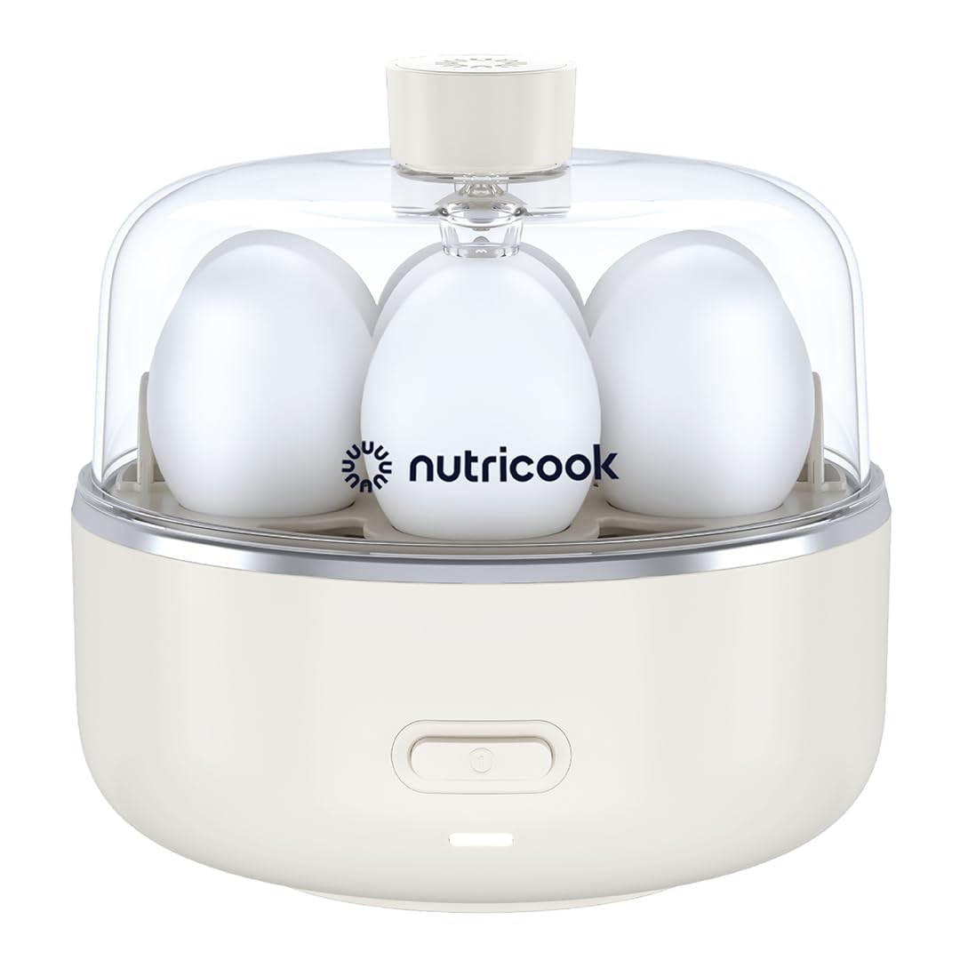 NutriCook Rapid Egg Cooker: 7 Egg Capacity Electric Egg Cooker for Boiled Eggs, Poached Eggs, Scrambled Eggs, or Omelettes with Auto Shut Off Feature - Silver