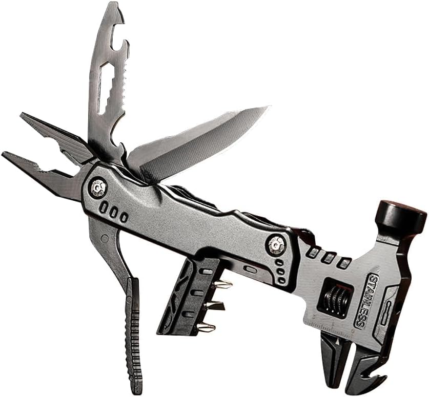 QXRSOP Tool Hammer,16 in 1 Multi-Tool Camping Accessories Outdoor Survival Tools Hand Tool Screwdriver Pliers Bottle Key adjustable wrench Gifts Extra Strong High Carbon Stainless Steel