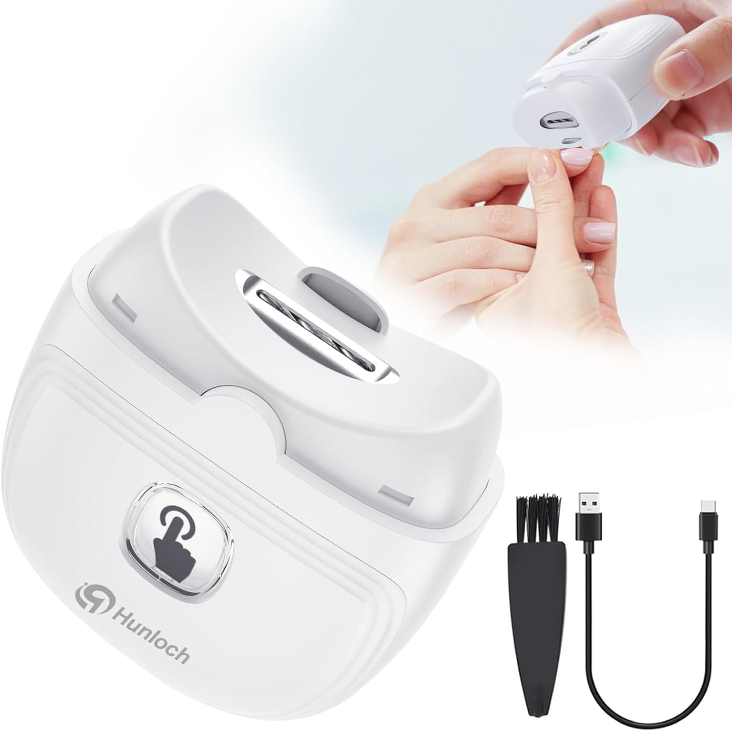 Hunloch Electric Nail Clipper, Electric Nail Trimmer with Nail Clip Storage and LCD Light, USB Rechargeable Automatic Nail Clipper for Adults, Seniors, Babies, Children (White)