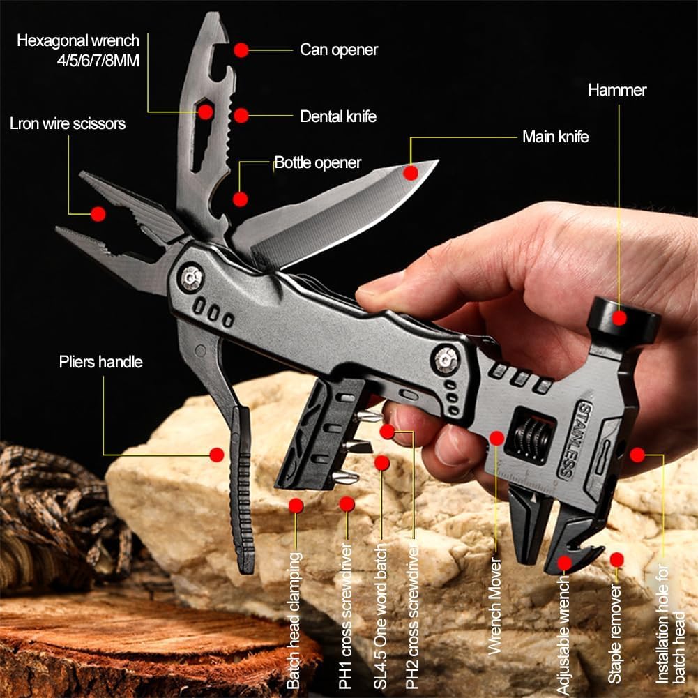 QXRSOP Tool Hammer,16 in 1 Multi-Tool Camping Accessories Outdoor Survival Tools Hand Tool Screwdriver Pliers Bottle Key adjustable wrench Gifts Extra Strong High Carbon Stainless Steel