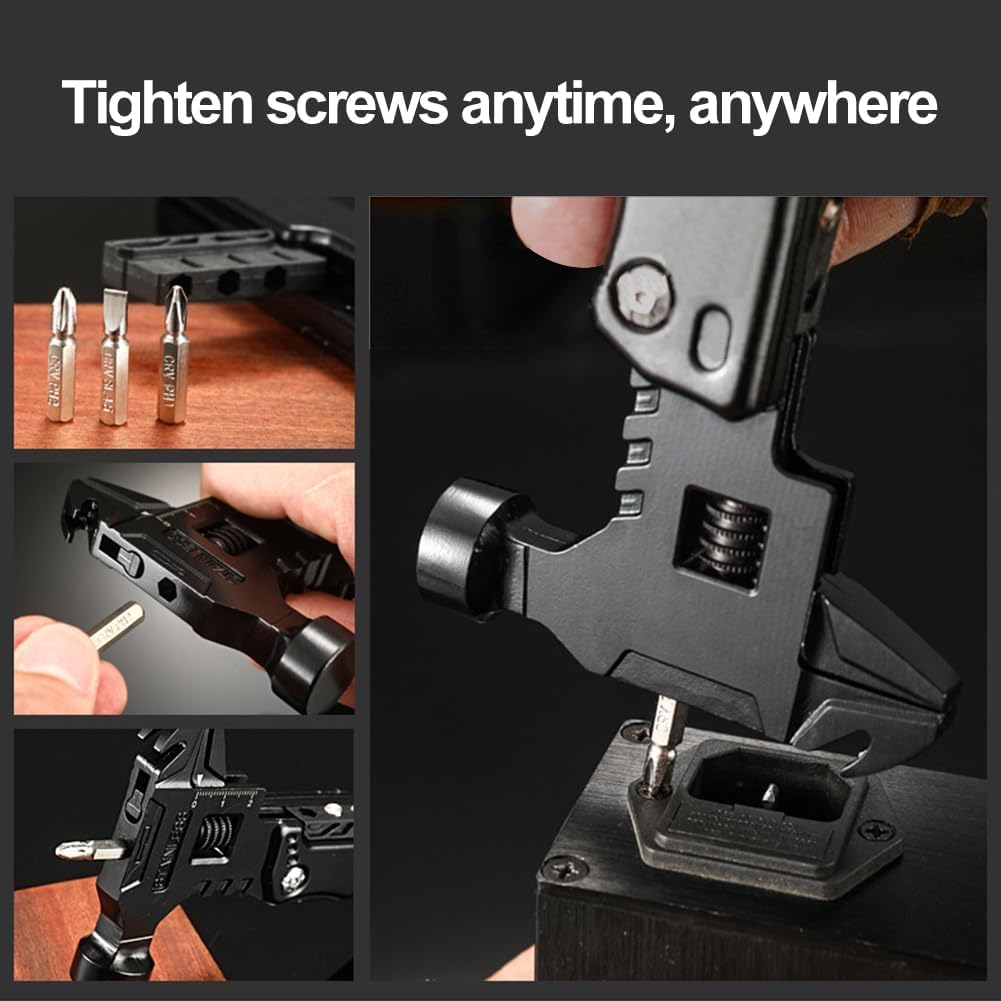 QXRSOP Tool Hammer,16 in 1 Multi-Tool Camping Accessories Outdoor Survival Tools Hand Tool Screwdriver Pliers Bottle Key adjustable wrench Gifts Extra Strong High Carbon Stainless Steel