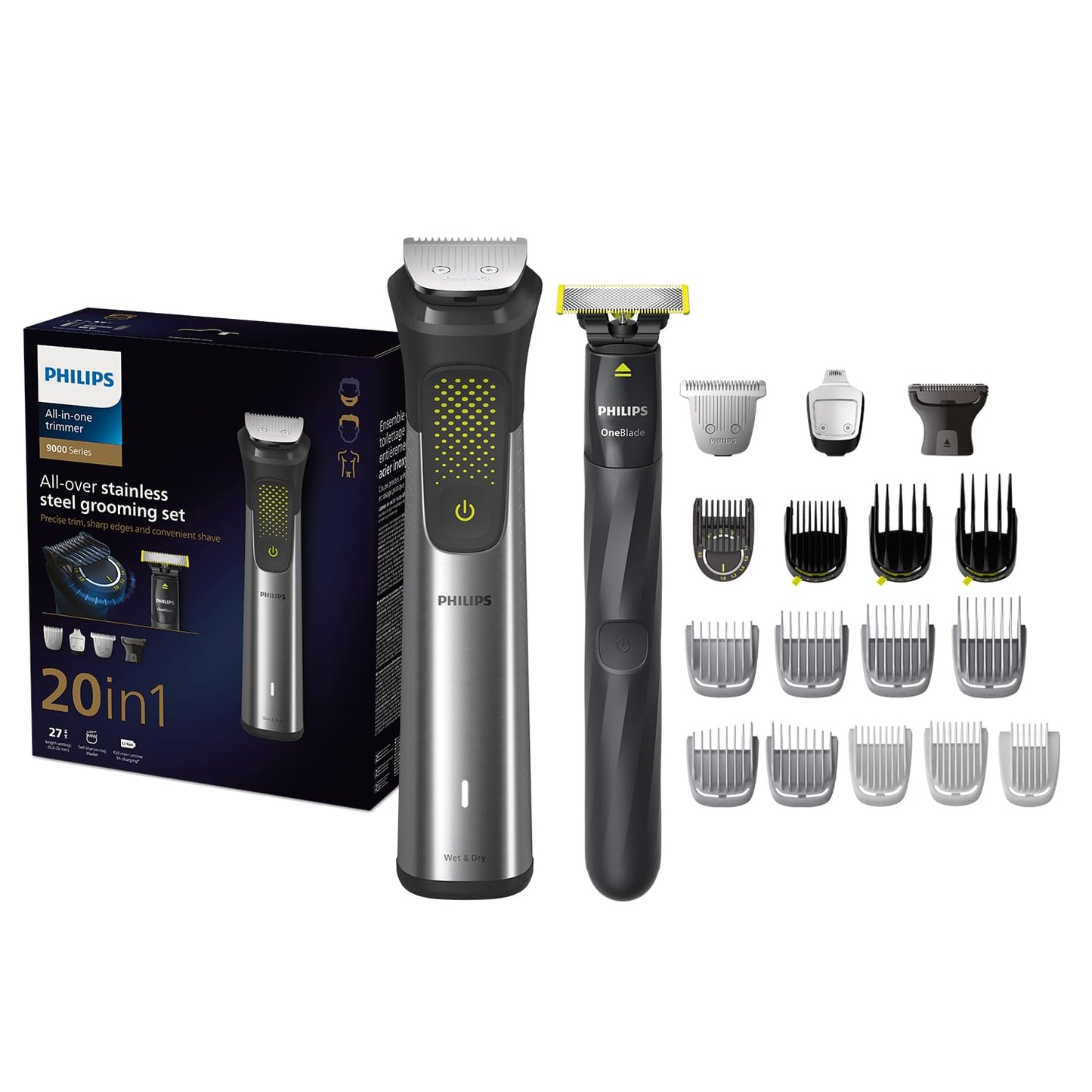 Philips Multigroom 3000 MG3720/33 | 7-in-1 All-in-One Trimmer for Face & Hair | Maintenance-Free Blades, Nose & Ear Trimmer | 60min Cordless Use, Includes Nose & Ear Trimmer, Hair & Beard Combs