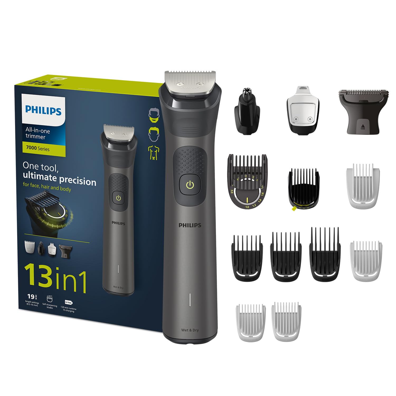 Philips Multigroom 3000 MG3720/33 | 7-in-1 All-in-One Trimmer for Face & Hair | Maintenance-Free Blades, Nose & Ear Trimmer | 60min Cordless Use, Includes Nose & Ear Trimmer, Hair & Beard Combs
