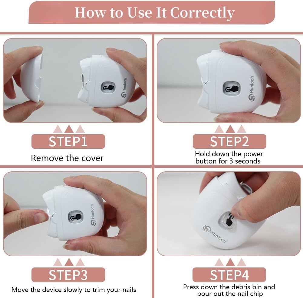 Hunloch Electric Nail Clipper, Electric Nail Trimmer with Nail Clip Storage and LCD Light, USB Rechargeable Automatic Nail Clipper for Adults, Seniors, Babies, Children (White)