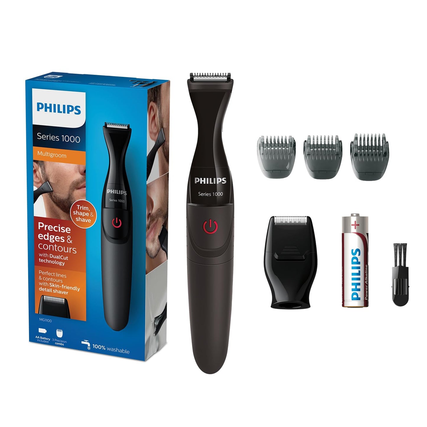 Philips Multigroom 3000 MG3720/33 | 7-in-1 All-in-One Trimmer for Face & Hair | Maintenance-Free Blades, Nose & Ear Trimmer | 60min Cordless Use, Includes Nose & Ear Trimmer, Hair & Beard Combs