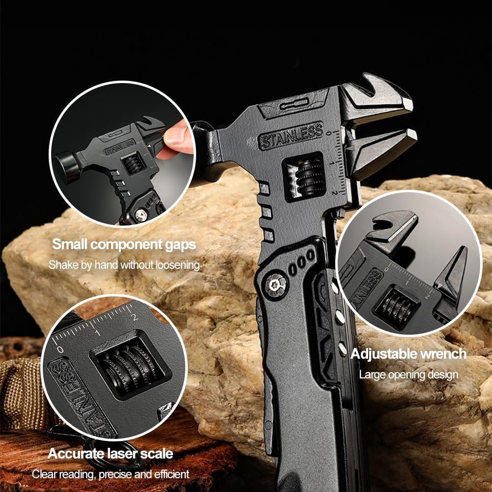 QXRSOP Tool Hammer,16 in 1 Multi-Tool Camping Accessories Outdoor Survival Tools Hand Tool Screwdriver Pliers Bottle Key adjustable wrench Gifts Extra Strong High Carbon Stainless Steel