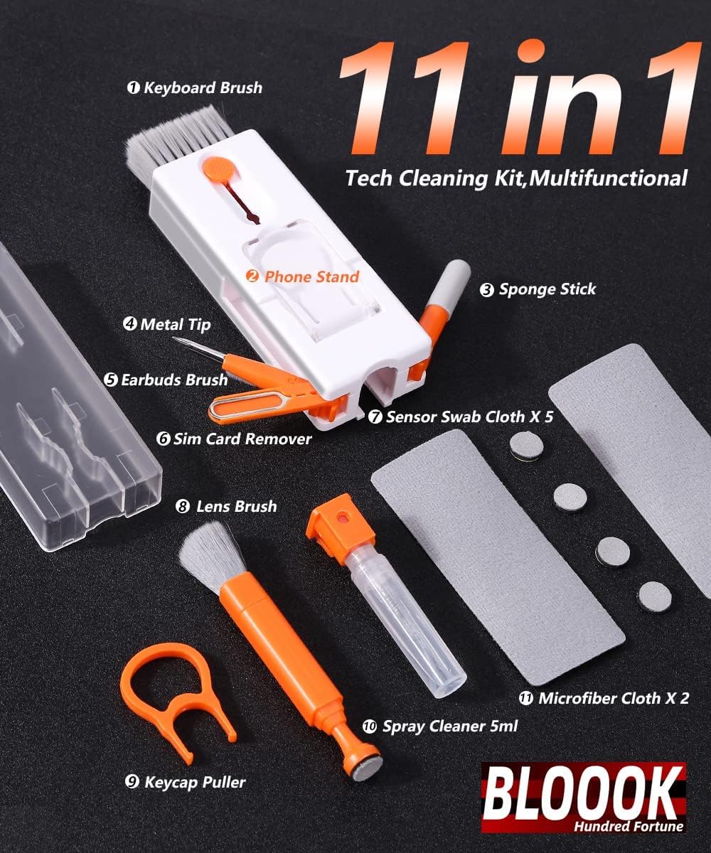 Excefore Keyboard Cleaning Brush Kit,11 in 1 Electronics Cleaning Set, Multi Cleaner Tool,Multi-Function Cleaning Kit for Phone/Earbuds/Camera Lens/Computer with 3ml Mist Spray New Compact Design