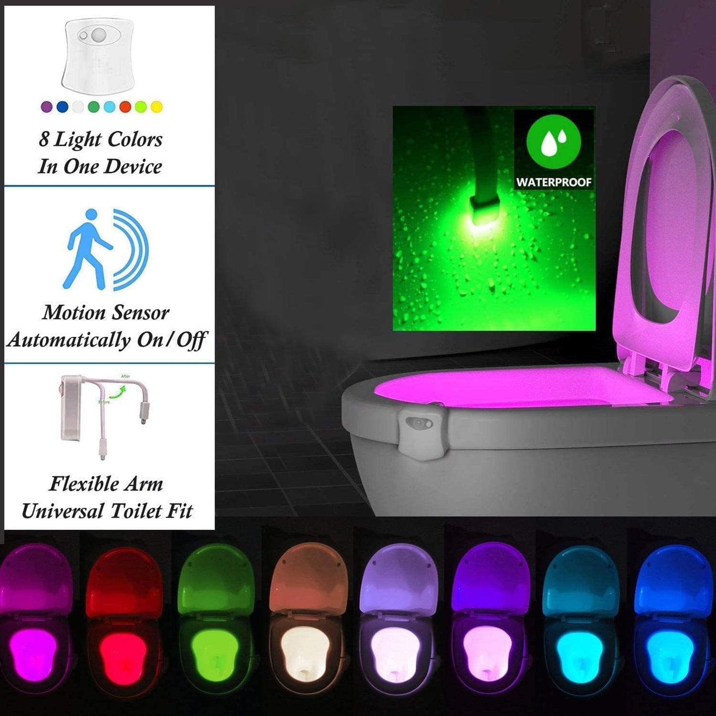 ELECDON The Original Toilet Night Light Gadget, Fun Bathroom Lighting Add on Toilet Bowl Seat, Motion Sensor Activated LED 9 Color Modes - Weird Novelty Funny Birthday Gag Gifts