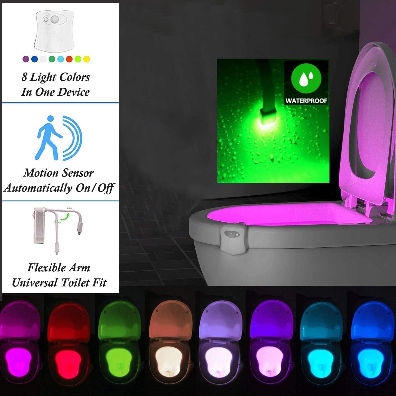 ELECDON The Original Toilet Night Light Gadget, Fun Bathroom Lighting Add on Toilet Bowl Seat, Motion Sensor Activated LED 9 Color Modes - Weird Novelty Funny Birthday Gag Gifts