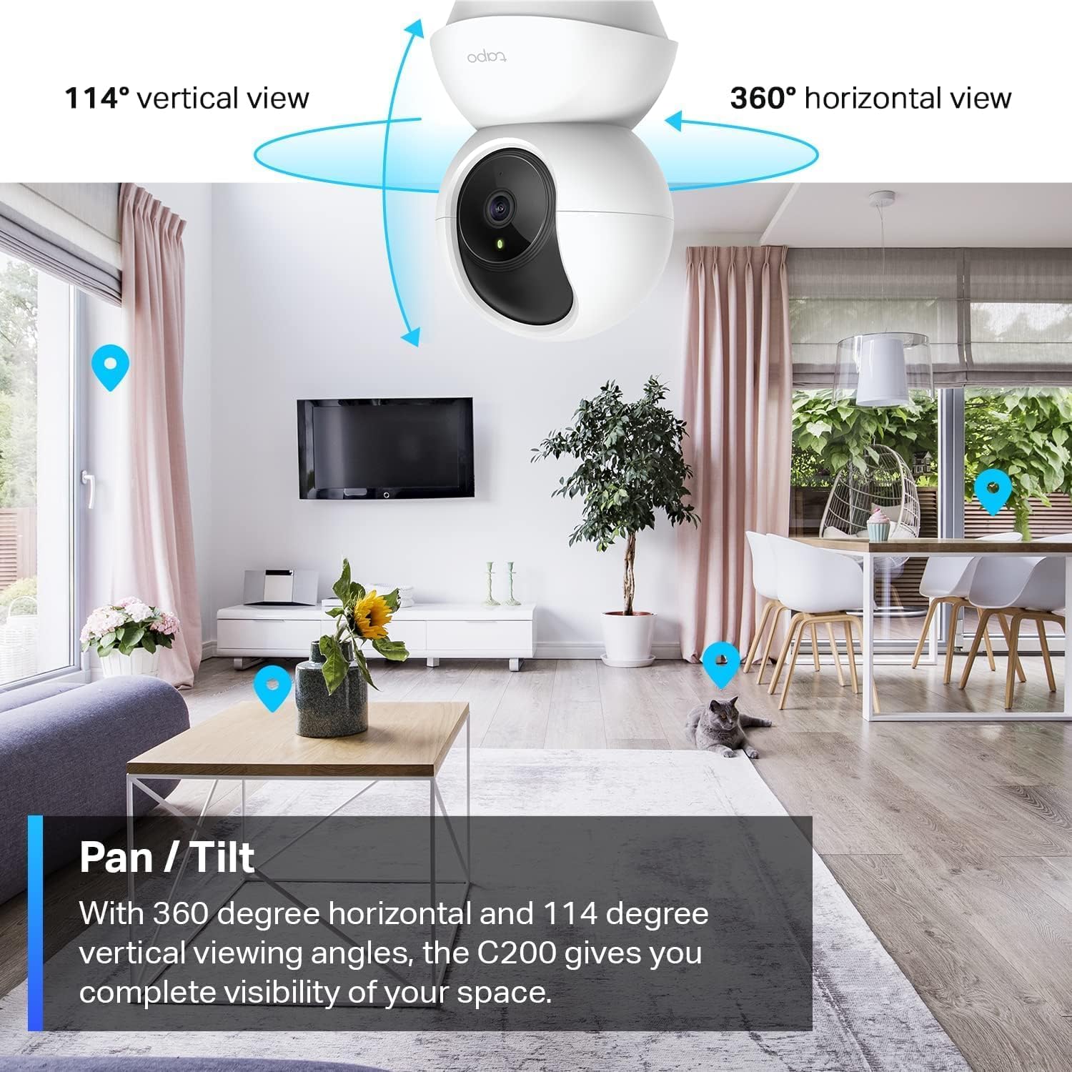 TP-Link Tapo Pan/Tilt 1080p Resolution, 360°Rotational View Security Camera|Motion Tracking |Motion & Baby Crying Detection| 2-Way Audio | Night Vision | Works with Alexa & Google Home (Tapo C200)